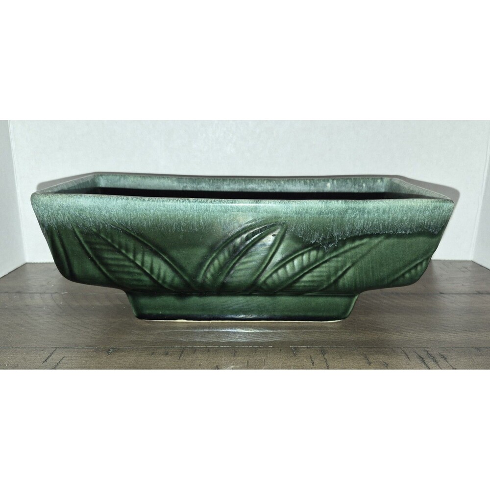 VTG Hull Pottery Green Drip Glaze Embossed Leaves Large Planter F78 USA